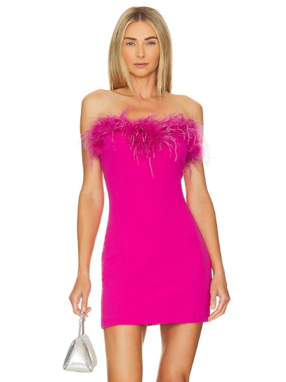 [NWT] Valentina Mini Dress Hot Pink Feather-Trim Mini Dress M
